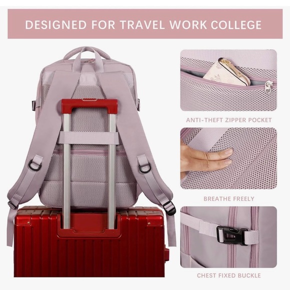 SHRRADOO Travel Laptops Backpack NWOT (Pink khaki) - Picture 4 of 11